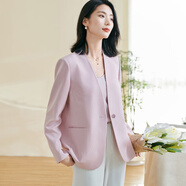 米思陽（missshine）小紅書2025春季新款氣質(zhì)名媛粉色無領(lǐng)西裝職場感外套 粉色/現(xiàn)貨直發(fā) S