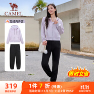 駱駝（CAMEL）加絨連帽運(yùn)動(dòng)服女裝束腳休閑兩件套裝 C24CAYL6605 星月紫/黑 L