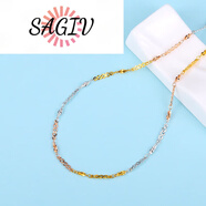 SAGIV品質(zhì)三色項鏈百尋925銀扭麥粒彩銀鍍鎖骨菠蘿鏈時(shí)尚 三彩扭麥粒間三圓花片項鏈