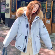 貴蘭姿短款羽絨服女冬季2025年新款小個(gè)子白鴨絨工裝派克服加厚毛領(lǐng)外套 藍色 M 110-135斤