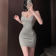 阿妹新勢力性感睡衣女春夏季冰絲純欲高級感帶胸墊女士蕾絲誘惑包臂吊帶睡裙 灰色（睡裙）帶胸墊 M 160 (M) 體重80-115斤