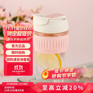 樂扣樂扣（LOCK&LOCK）咖啡杯耐熱玻璃水杯子男女學(xué)生便攜式雙飲吸管杯隨手杯500ML粉色