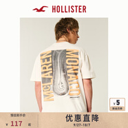 HOLLISTER25夏季情侶高街重磅棉質(zhì)廓形T恤男裝女裝KI323-5111 奶油色印花 XL (180/116A)