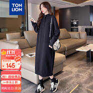 唐獅（TonLion）2024連衣裙女款韓版溫柔甜美淑女高領針織長裙百搭 黑色 S 