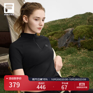 FILA 斐樂官方女裝針織短袖衫2025夏季新款戶外運動半拉鏈基礎(chǔ)T恤 深黑-BK M 165/84A/M