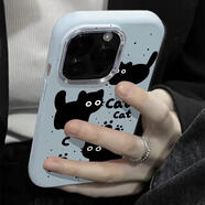 華為適用華為OPPO榮耀vivo一加日韓ins小黑貓手機(jī)保護(hù)殼iPhone16proma 鏡框小胖妞-淺藍(lán)-PX152小黑貓第 華為nova9Pro