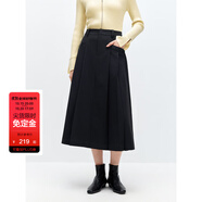 太平鳥(niǎo)女裝半身裙女士中長(zhǎng)款高腰壓褶秋冬季修身A字裙D 黑色 S