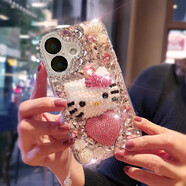 易選良品適用于蘋(píng)果16proMAX手機殼iPhone15奢華水鉆14pro女款13mini全包防摔12promax外殼11蘋(píng)果XSMAX鑲鉆 粉色愛(ài)心-KT貓 OPPOReno12F5G