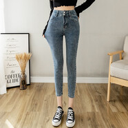 森馬緊身牛仔褲女春秋季高腰顯瘦七分鉛筆褲小個(gè)子彈力修身八分小腳褲 森馬s 13XL 藍灰色八分褲