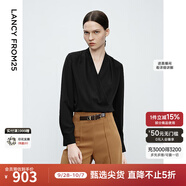 朗姿【朗姿Basic衣櫥】法式米白色V領(lǐng)上衣女秋季新款襯衫法式長袖襯衣 黑色 M
