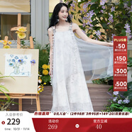 兩三事嶼岸吟風(fēng)夏季輕薄寬松飄逸仙女雙層吊帶連衣裙設計感飄帶 灰色 S