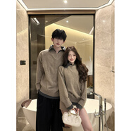 老錢(qián)風(fēng)假兩件V領(lǐng)毛衣男女情侶裝秋冬季衛衣休閑高智感英倫針織衫 卡其色 （不分男女） 2XL