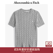Abercrombie & Fitch經(jīng)典小麋鹿圖案女裝25夏季美式復(fù)古圓領(lǐng)短袖針織衫150-5230 灰色 S (165/88A)