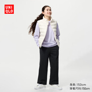 優(yōu)衣庫童裝女童仿羊羔絨休閑寬腿褲闊腿褲加絨褲子478169 09 黑色 160