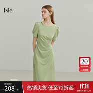 范思藍(lán)恩黑色氣質(zhì)通勤短袖連衣裙女夏季短袖法式收腰顯瘦裙子2038 香草綠 S