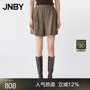 JNBY/江南布衣25夏新品羊毛休閑褲女寬松短褲闊腿褲5P5E11600 257/深卡其 M