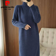 皮爾卡丹（pierre cardin）2025秋冬新款半高領(lǐng)針織連衣裙寬松毛衣打底裙加厚過(guò)膝內搭長(cháng)裙 藏青色 XL