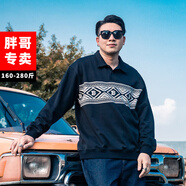 坦野大碼男裝長(cháng)袖T恤男秋季2025新款加肥加大民族風(fēng)印花翻領(lǐng)胖哥上衣 t25614黑色 2XL 【建議160-185斤】