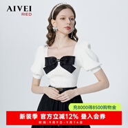 AIVEI欣賀艾薇2022春夏新少女感蝴蝶結方領鏤空針織衫P0160066 白色-預售7天 S -預售7天