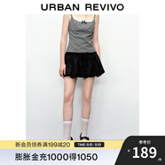 UR秋季新款女裝甜酷風(fēng)拼接松緊腰系繩短裙半裙UWU540065 黑色 L