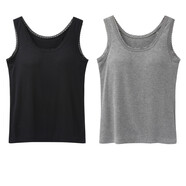 【買(mǎi)一送一】帶胸墊背心蕾絲花邊修身打底衫CSqy蕾絲花邊打底衫jd 【買(mǎi)一送一】黑色+灰色 L (建議95-110斤)