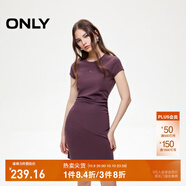 ONLY2025秋季新款金屬裝飾收腰捏褶短裙T恤裙連衣裙女|125161021 E10深絢棕色 S