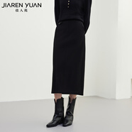 佳人苑（JiaRenyuan）半身裙女2025年冬季新款高腰側邊插袋后腰隱形拉鏈開(kāi)合后擺開(kāi)叉 黑色 S