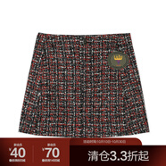 達(dá)衣巖氣質(zhì)花呢微A型短裙2021冬季新款時(shí)尚精靈膠牌短款半身裙 朝暮紅 XL