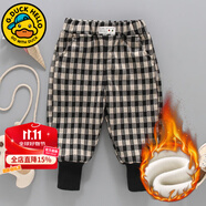 G.DUCKKIDS童裝女童褲子秋冬兒童加絨褲子女寶寶加厚保暖格子運(yùn)動(dòng)褲男孩靴褲 杏大格 90碼建議身高80-90cm1歲半-2歲