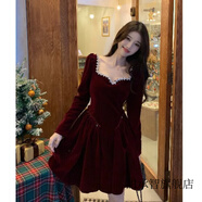 甜承智高級感在逃公主絲絨連衣裙女秋冬新款顯瘦宴會(huì )晚禮服中長(cháng)裙 紅色短款 【獨特別致/修身/高冷 M 【80-100斤】【法式氣質(zhì)名媛】