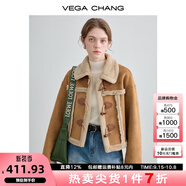 VEGA CHANG皮毛一體短外套女2025年秋冬寬松顯瘦曠野美拉德毛絨保暖夾克外套 布朗棕（短款） S
