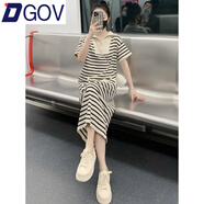 DGOVpolo領(lǐng)條紋連衣裙夏天女2026年新款薄款減齡寬松遮肚顯瘦過(guò)膝長(cháng)裙 圖片色 M 建議80-100斤