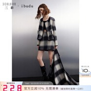 IBUDU2024冬季新款格紋毛呢外套圓領(lǐng)雙面呢大衣短款香風(fēng)女 黑白格紋 170/92A/XL