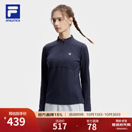 FILA 斐樂官方女子針織長袖上衣2024春季新款防曬加絨健身運(yùn)動(dòng)長T 深辰藍(lán)-NV L 170/88A/L