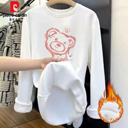 皮爾卡丹（pierre cardin）加絨打底衫女秋冬寬松中長(cháng)款德絨白色內搭長(cháng)袖遮屁股上衣大碼女裝 4088白色(不倒絨加厚) 2XL 130-145斤