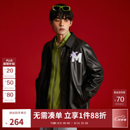 MLMR MY LIFE MY RULES秋季潮流時尚寬松PU皮鳶尾花印花男士夾克外套M233P3001 黑色 XS 165