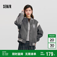 森馬（Semir）外套女刺繡拼接撞色寬松夾克2024冬季仿毛呢棒球服109724108004