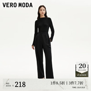 VEROMODA休閑褲秋新款高腰豎坑條壓褶寬松闊腿褲休閑33PL013 黑色 170/72A/L