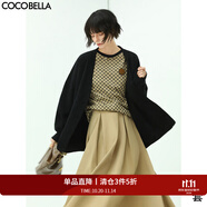 COCOBELLA質感金屬扣簡約針織衫開衫秋休閑風寬松外套SC77-2 黑色 M