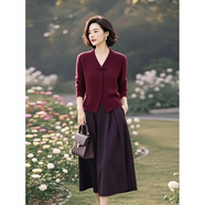 葉紫楓（YEZIFENG）毛衣套裝女裙秋冬新款國風(fēng)減齡酒紅色針織衫+半身裙兩件套裙女 針織上衣 S