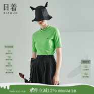 日著原創(chuàng)設(shè)計(jì)女裝2024夏季新款 獨(dú)特上衣修身小眾修身純棉短袖t恤 湖翠 M
