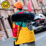 G.DUCKKIDS小黃鴨男女童羽絨服中長(cháng)款潮外套中大童洋氣加厚冬男孩拼色冬裝潮 黃綠拼色配真毛領(lǐng) 170 建議15~16歲【160-170cm】