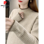 皮爾卡丹（pierre cardin）特大碼300斤早秋法式半高領(lǐng)針織衫女胖mm寬松加絨加厚毛衣打底衫 卡其色 加絨 2XL (160-195斤)