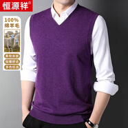 恒源祥100%純羊毛背心男V領(lǐng)薄款上衣春秋中青年男士商務(wù)休閑雞心領(lǐng)馬甲 中紫 3XL 【建議180-200斤】