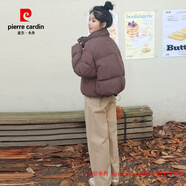 皮爾卡丹（pierre cardin）品牌高檔防寒短款羽絨服女士2025新款冬季白鴨絨面包服小個(gè)子外套 巧克力色 均碼 80-140斤松緊可調節