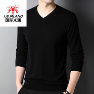 國際米瀾高端羊毛衫男士100%純羊毛春秋裝V領(lǐng)商務(wù)休閑百搭純色男士毛衣薄 黑色 4XL 好品質(zhì)放心購 推薦【181-200斤】