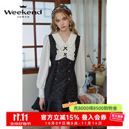 卓雅周末（JORYA weekend）2024秋季新款黑白拼接提花X字收腰假兩件連衣裙Q240331 黑色 XL