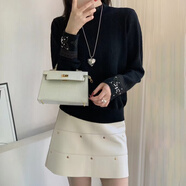 香影芬韓系溫柔風(fēng)半高領(lǐng)蕾絲拼接打底衫女小眾時(shí)尚加厚毛衣洋氣針織內搭 黑色 L (建議105-115斤)