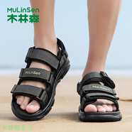 木林森涼鞋男夏季新款外穿休閑沙灘鞋男士戶(hù)外耐磨防滑運動(dòng)涼拖鞋洞洞鞋 墨綠色 38