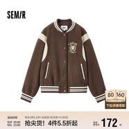 森馬（Semir）外套女刺繡拼接撞色寬松夾克2024冬季仿毛呢棒球服109724108004